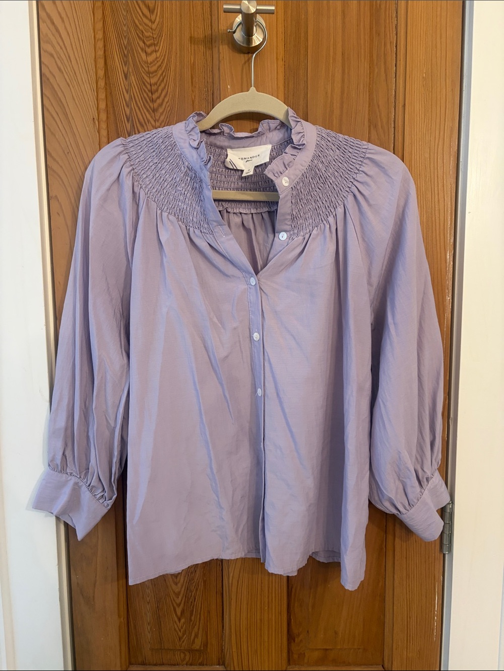 Pomander Place Lavender Smocked Yoke Button-Front Blouse